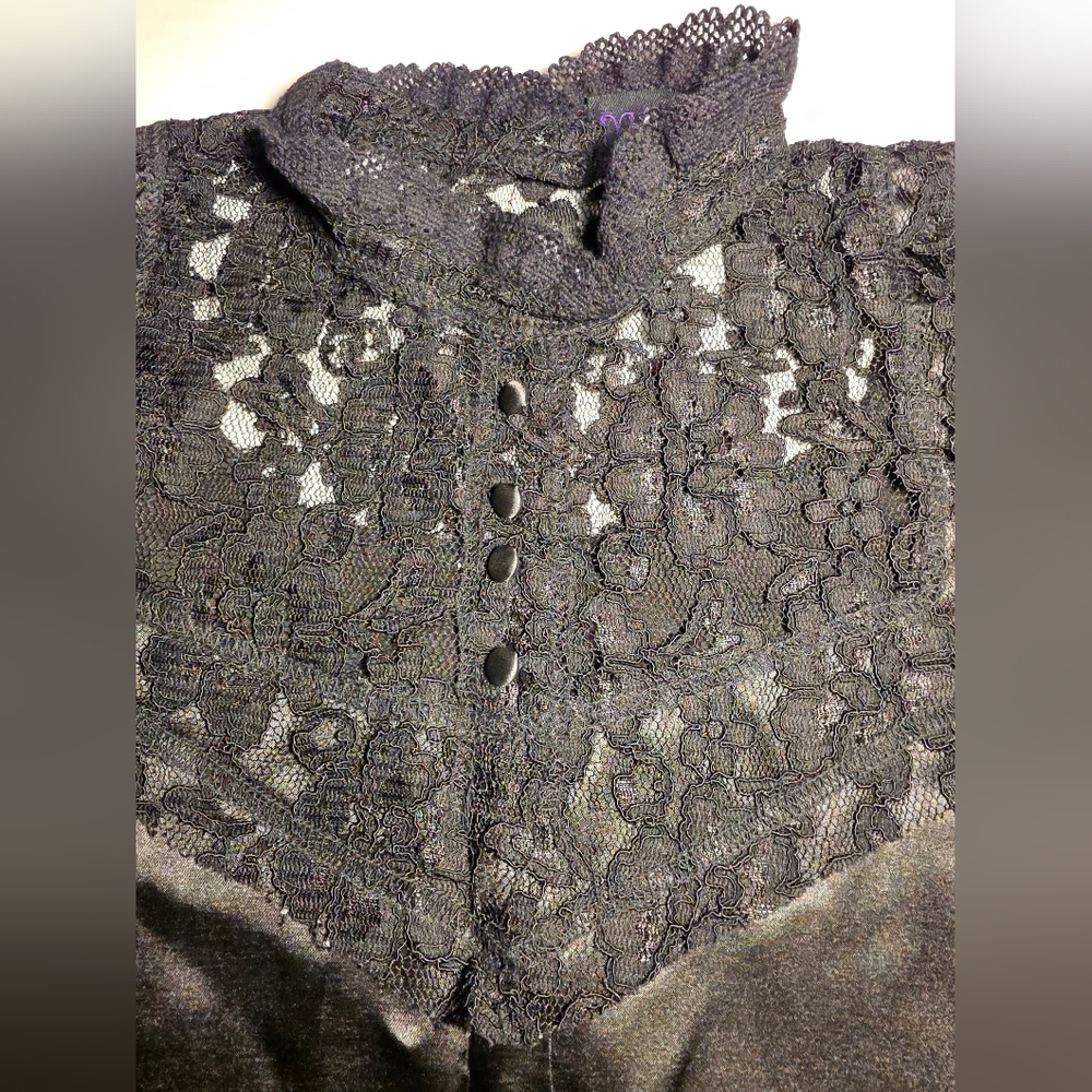 Morbid Threads Sz M Vintage Chic Black Lace Mock Neck Top Gothic - Picture 4 of 10